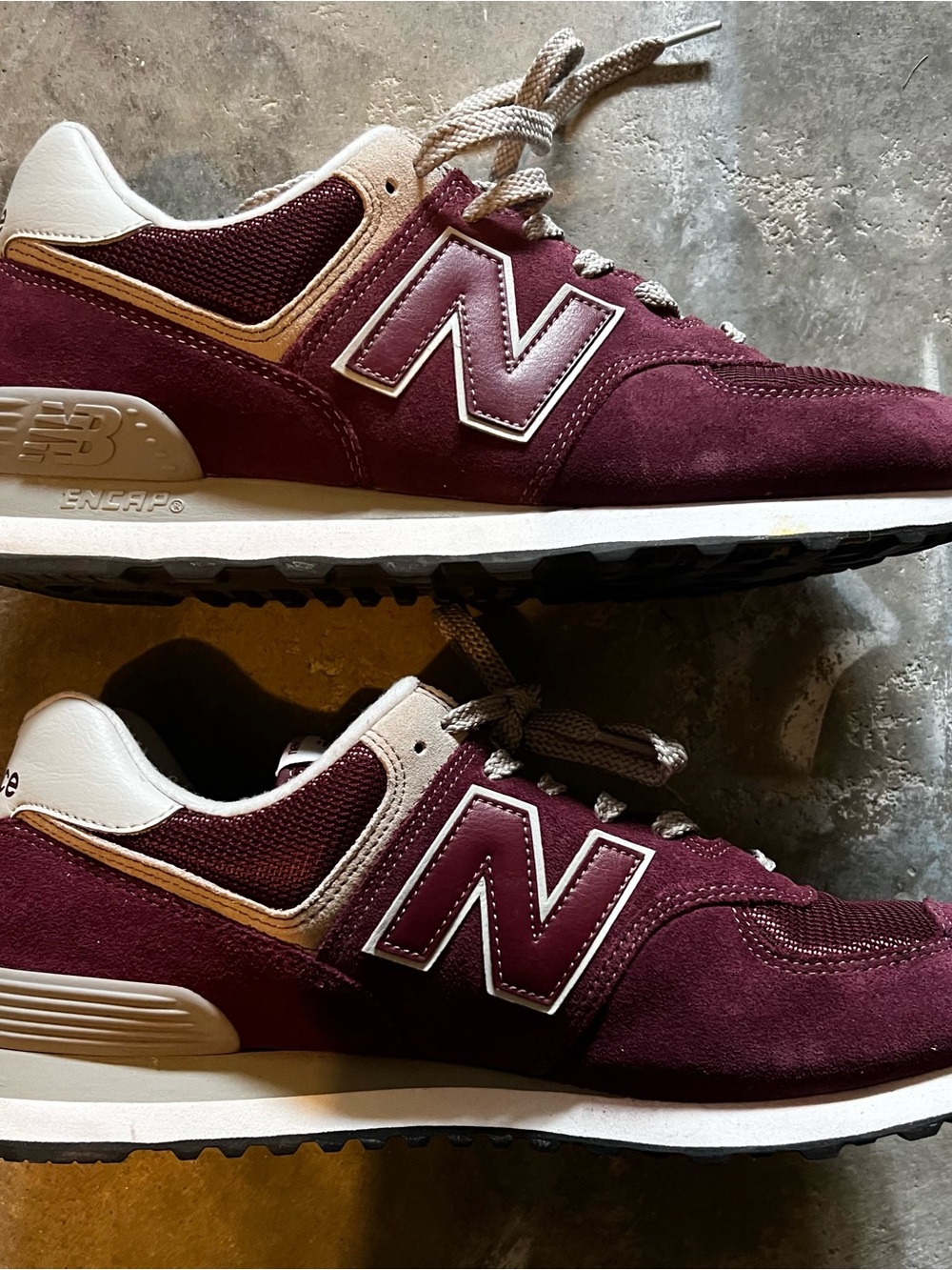 New Balance Men's Burgundy and Cream Suede Mesh Sneakers